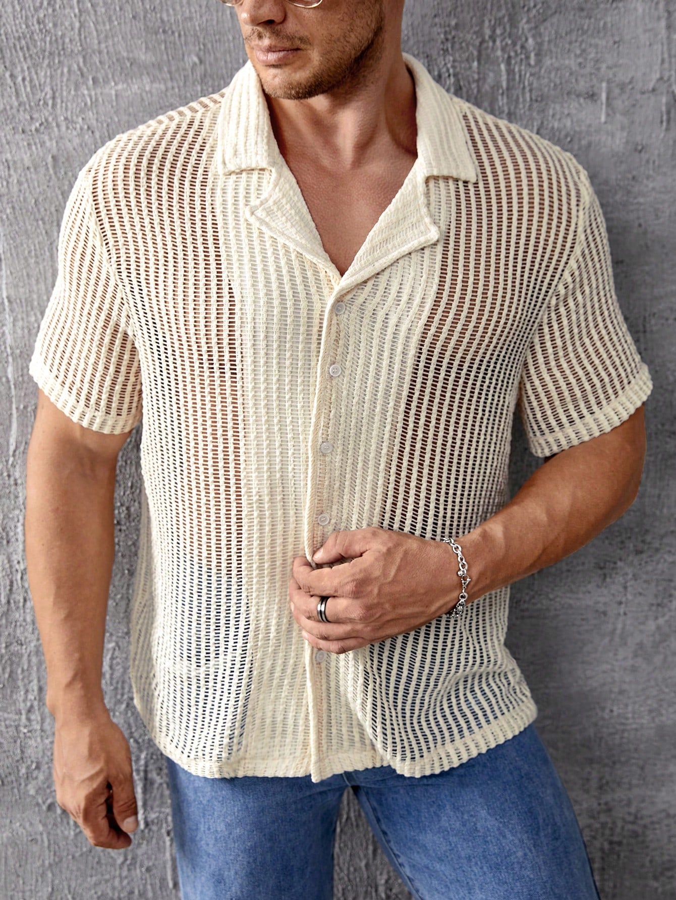 Camisa de Botão Vazada em Tricô - Camisa Palawan