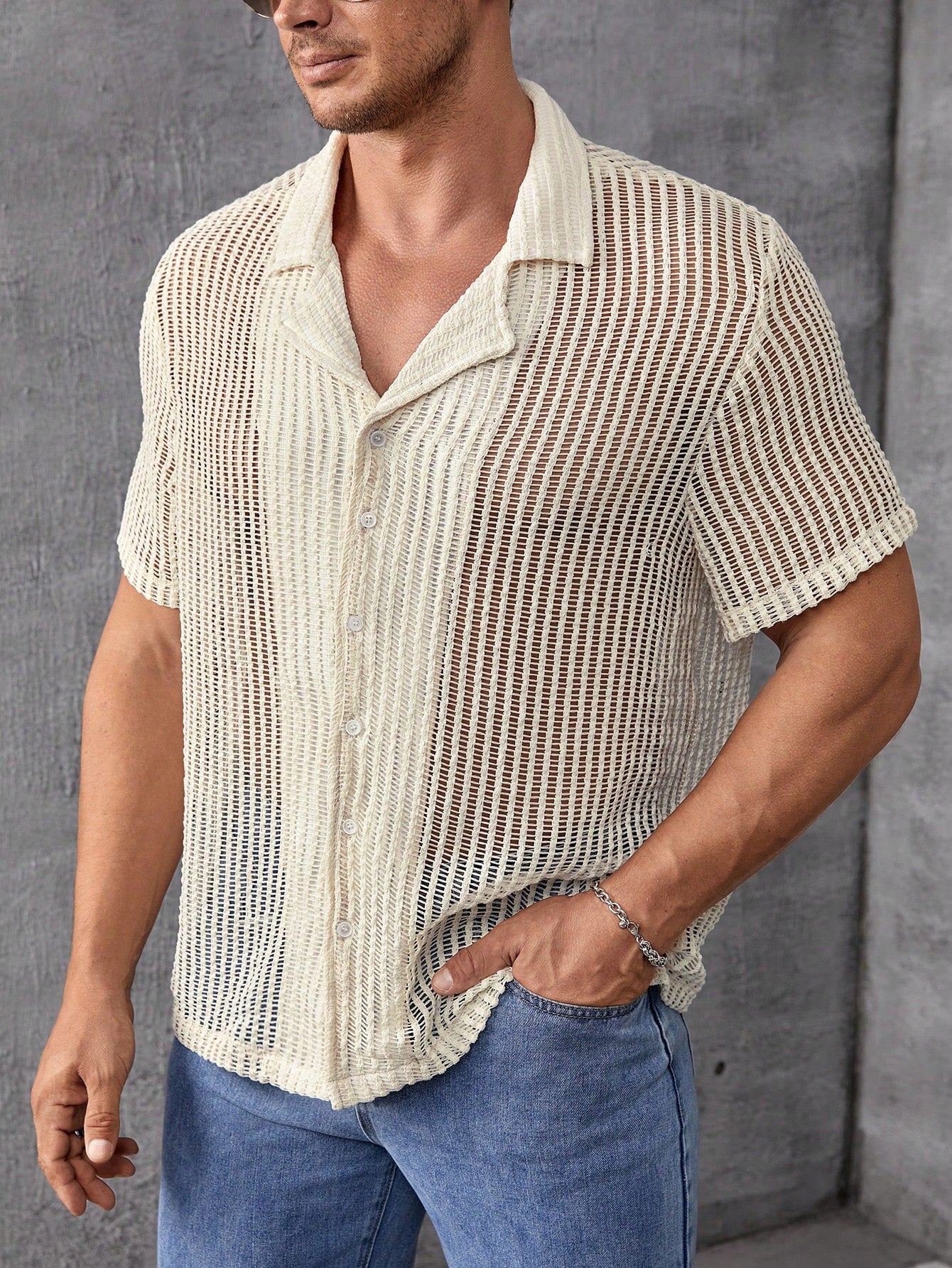 Camisa de Botão Vazada em Tricô - Camisa Palawan