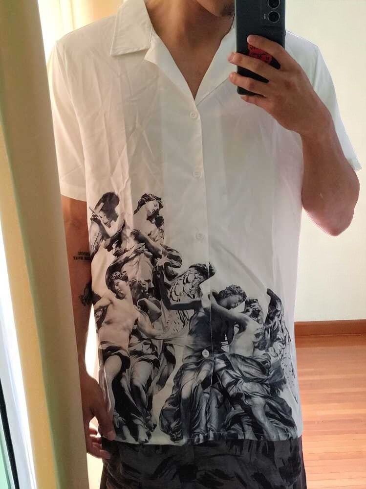 Camisa de Botão Branca com Anjos - Camisa Angel Legacy