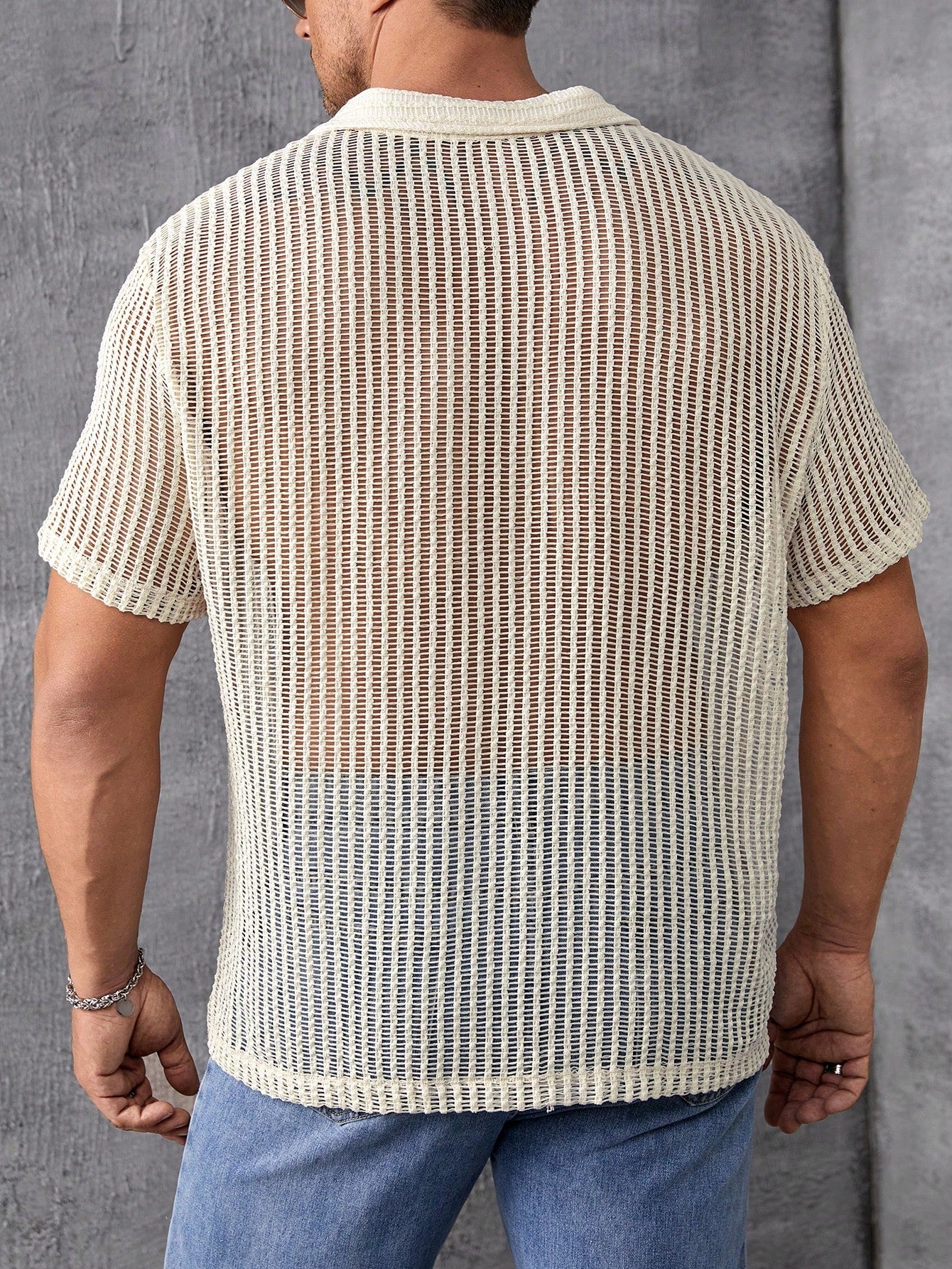 Camisa de Botão Vazada em Tricô - Camisa Palawan
