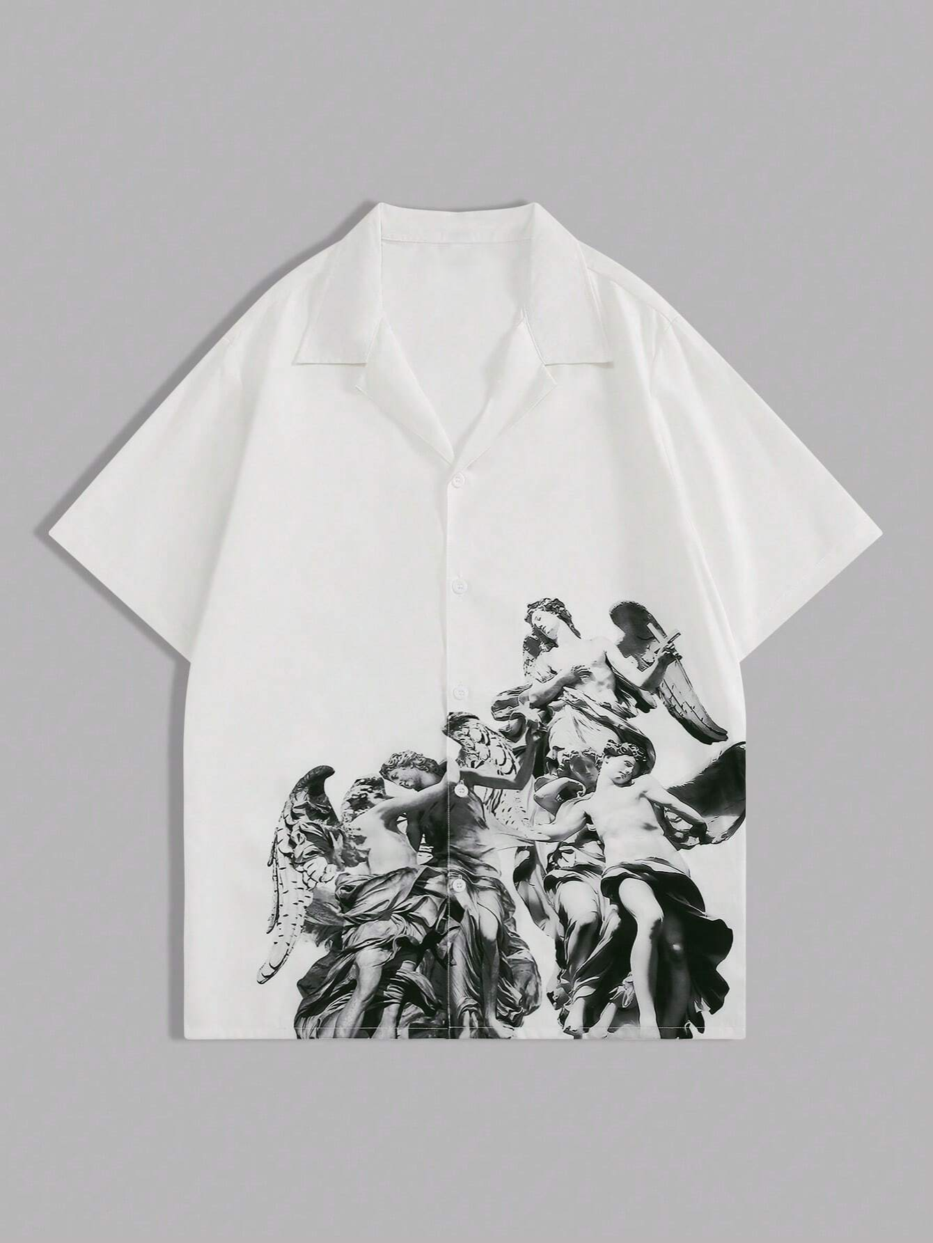 Camisa de Botão Branca com Anjos - Camisa Angel Legacy